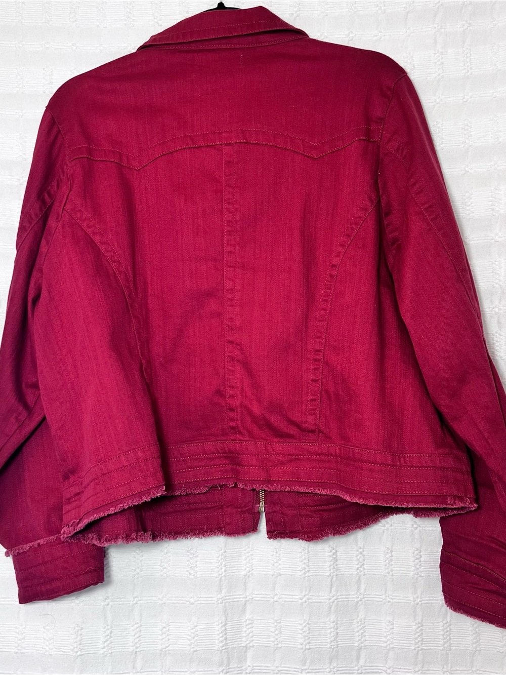 ONE WORLD Raspberry Zip-Front Jean Jacket - Picture 6 of 11